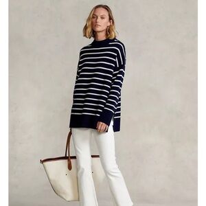 Ralph Lauren Polo Navy and White Striped Merino Wool Sweater Small